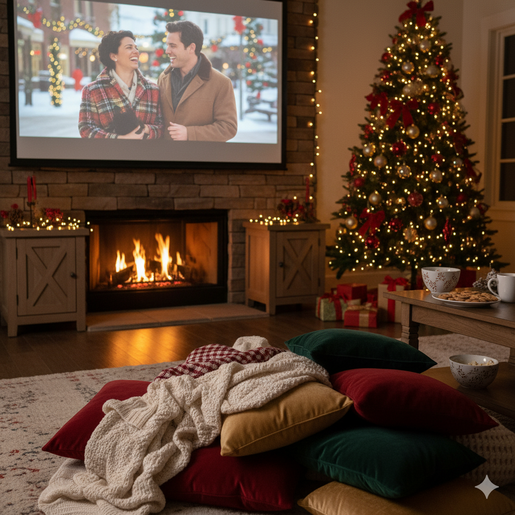 Cozy holiday movie setup